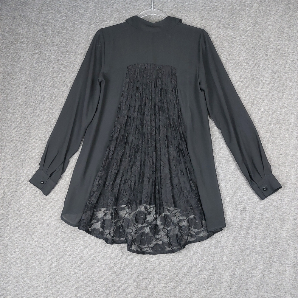 FOCUS 2000 WOMENS BLACK SHEER LACE PANEL BUTTON FRONT WHIMSYGOTH SHIRT SZ SMALL - Picture 9 of 9